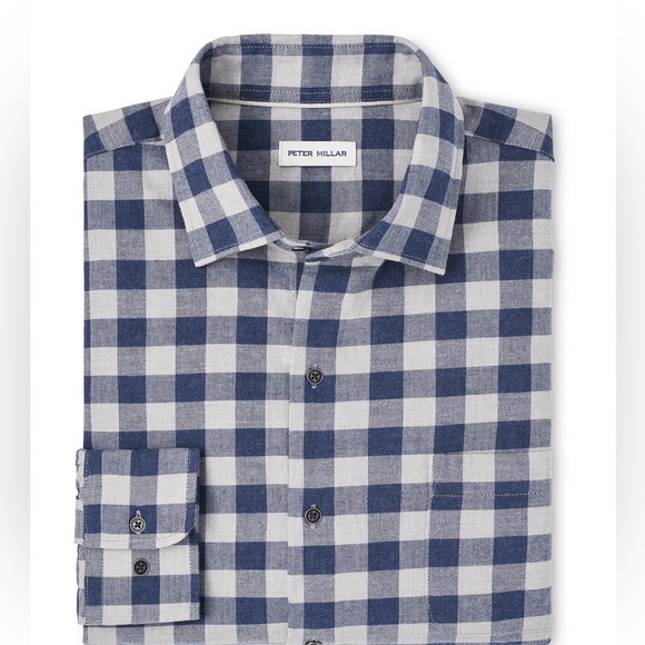 Peter Millar Men's Classic Fit Navy Delta Cotton Sport Shirt - L - Picture 1 of 14